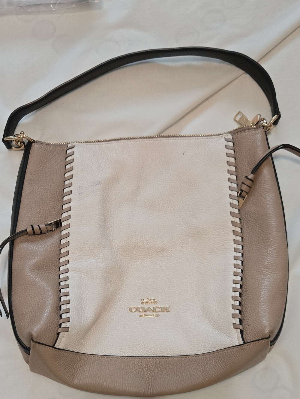 Coach Two-Tone Tan and Cream Leather Shoulder Bag